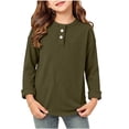thumbnail image 1 of Scyoekwg Girls Shirts Ribbed Long Sleeve Shirts Crew Neck Roll Cuff Top Button Front Casual Shirt for Fall Spring School Daily Wear (Army Green,2-3 Years), 1 of 8