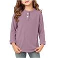 thumbnail image 1 of Scyoekwg Girls Shirts Ribbed Long Sleeve Shirts Crew Neck Roll Cuff Top Button Front Casual Shirt for Fall Spring School Daily Wear (Hot Pink,2-3 Years), 1 of 10
