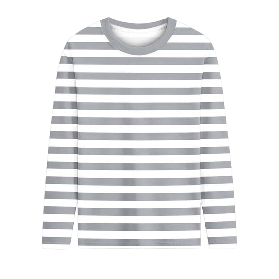 Scyoekwg Girls Shirts Wide Striped Long Sleeve T-Shirt Crewneck Casual Top Tee for Fall Spring School Daily Comfortable (Gray,13 Years)
