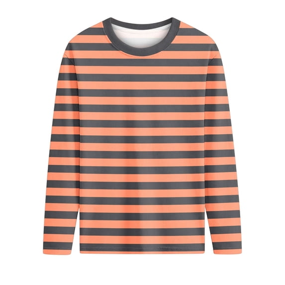Scyoekwg Girls Shirts Wide Striped Long Sleeve T-Shirt Crewneck Casual Top Tee for Fall Spring School Daily Comfortable (Orange,4 Years)