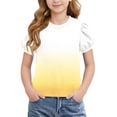 thumbnail image 1 of Scyoekwg Girls Short Sleeve Tops Gradient Puff Sleeve T-Shirt Comfy Crew Neck Casual Loose Fit Shirts (Yellow,14-15 Years), 1 of 8
