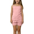 thumbnail image 1 of Scyoekwg Girls Summer Clothes 2 Piece Outfits Casual Crew Neck Solid Color Comfy Sleeveless Thin Shoulder Strap Tank Tops Shorts Home Wear Outfits, Watermelon Red, 7-10 Years, 1 of 5