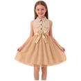 thumbnail image 1 of Scyoekwg Girls Summer Dress Color Block Splicing Lapel Button Sleeveless Bow Mesh Patchwork Dress Crew Neck Comfy Cute Dresses, Khaki, 7-8 Years, 1 of 6