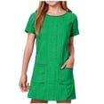 thumbnail image 1 of Scyoekwg Girls Summer Dress Fashion Eyelet Dress with Pocket Cute Crew Neck Solid Color Short Sleeve Comfy Dresses, Green, 7-8 Years, 1 of 6