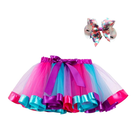 Scyoekwg Girls Tutu Skirt Toddler Baby Girls Cute Rainbow Net Yarn Princess Pettiskirt Multi-color Skirt Bow Hairpin Set Hot Pink 9-11 Years