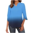 thumbnail image 1 of Scyoekwg Going Out Tops for Women V-Neck Three-quarter Sleeve Shirts Vintage Loose 3/4 Sleeve Tops Fall Clothes Gradient Color Graphic Tops Fashion Dressy Casual Blouses Tops(Blue,M), 1 of 6