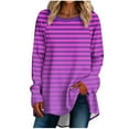 thumbnail image 1 of Scyoekwg Going Out Tops for Women Crewneck Raglan Sleeve Tunic Shirts Fall Clothes Dressy Casual Blouses Long Sleeve Tops Vintage Fashion Loose Striped Tops Pullover(Purple,L), 1 of 5