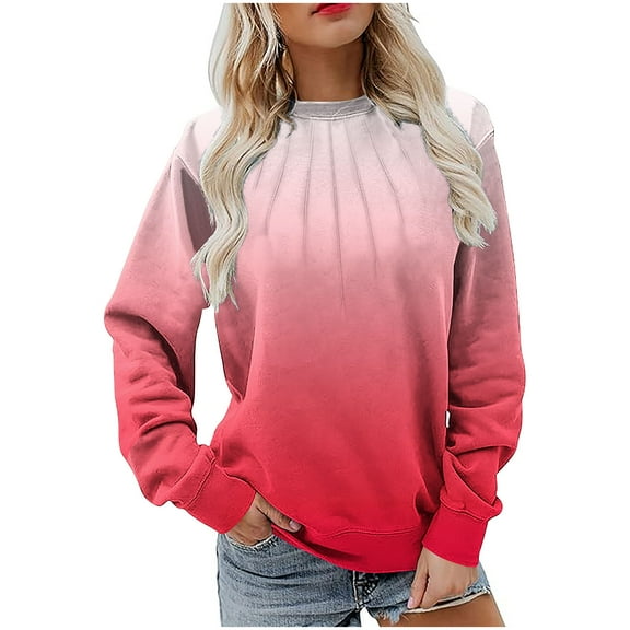 Scyoekwg Gradient Graphic Sweatshirts for Women Trendy Pleated Long Sleeve Pullover Casual Fall Sweatshirt Y2K Tops (Red,XXL)