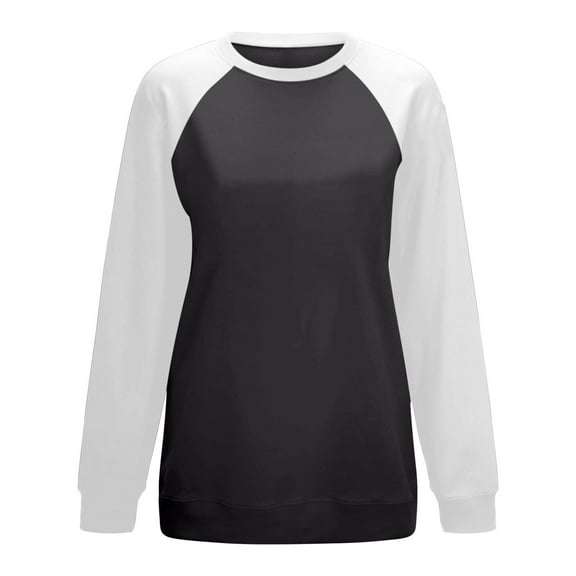 Scyoekwg Graphic Sweatshirts for Women Fall Sweatshirt Long Sleeve Crewneck Ladies Sweatshirt Pullover Casual Color Block Patchwork Loose Pullover(Black,M)