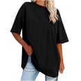 thumbnail image 1 of Scyoekwg Graphic Tees for Women Summer Trendy Loose Comfy Blouse Tshirt Crewneck Basic Tops Going Out Tops Classic Solid Color Short Sleeve Casual Cute Tops (Black,L), 1 of 5
