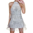 thumbnail image 1 of Scyoekwg Halter Dresses for Women Elegant Sleeveless Dress Slim Sling Tassels Dress Solid Color Party Short Dresses Clearance White M, 1 of 8