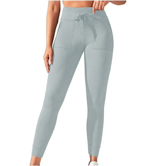 Scyoekwg High Waisted Leggings for Women Yoga Pants Drawstring Workout Butt Lifting Gym Yoga Hiking Workout Leggings with Pockwt (Gray,S)