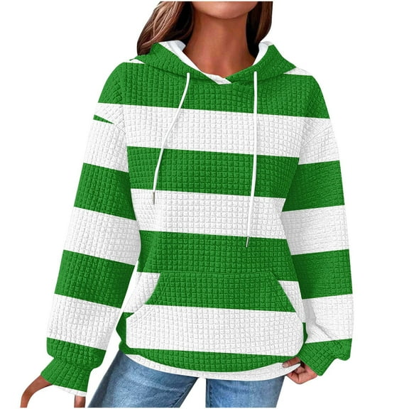 Scyoekwg Hoodies for Women Drawstring Hooded Sweatshirts with Pocket Striped Tops for Women Trendy Loose Long Sleeve Dressy Casual Blouse Pullover (Green,S)