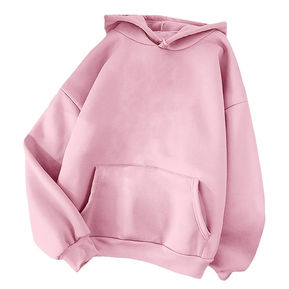 Scyoekwg Hoodies for Women Fleece Sweatshirts Hooded with Pocket Long Sleeve Tops for Women Trendy Dressy Casual Blouse Solid Color Loose Pullover (Pink,L)
