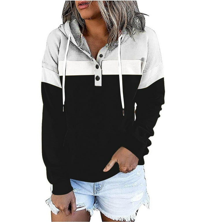 Splicing Long Sleeve Hooded Drawstring Sweatshirt Splicing Long Sleeve Hooded Drawstring Sweatshirt