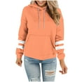 thumbnail image 1 of Scyoekwg Hoodies for Women Trendy Fall Long Sleeve Striped Sweatshirt Solid Casual Hooded Pullover Hoodies with Pocket (Orange,M), 1 of 5
