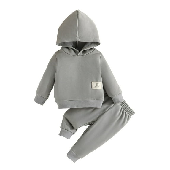 Scyoekwg Infant Baby Boys Hooded Clothes Set Solid Color Long Sleeve Hoodies Sweatshirt Pants Set Toddler Baby Boy Fall Winter Outfit (Gray,12 Months)