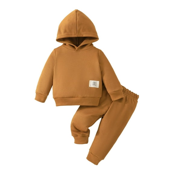 Scyoekwg Infant Baby Boys Hooded Clothes Set Solid Color Long Sleeve Hoodies Sweatshirt Pants Set Toddler Baby Boy Fall Winter Outfit (Khaki,6 Months)