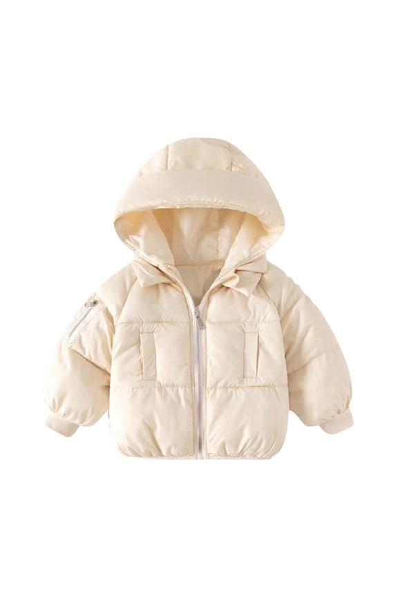 Infant Toddler Baby Girls Jacket Zipper Hooded Winter Thick Warm Coats Long Sleeve Comfy Outwear (Beige,12-18 Months)
