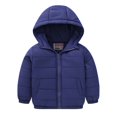 thumbnail image 1 of Scyoekwg Infant Toddler Boys Jacket Zip Up Hooded Winter Jacket with Pocket Solid Color Long Sleeve Soft Thin Short Cotton Jacket (Dark Blue,1-2 Years), 1 of 8