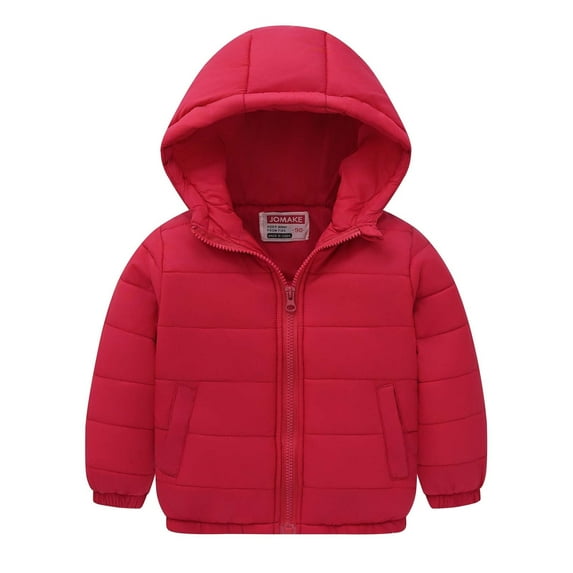 Scyoekwg Infant Toddler Boys Jacket Zip Up Hooded Winter Jacket with Pocket Solid Color Long Sleeve Soft Thin Short Cotton Jacket (Red,4-5 Years)