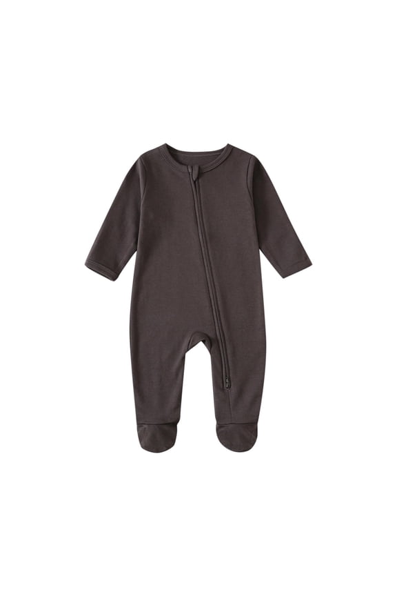 Infants Footless Rompers Long Sleeve Zipper Sleeper Rompers Cotton Comfy Solid Color Jumpsuit Dark Gray,3 Months