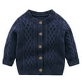 thumbnail image 1 of Scyoekwg Infants Toddler Baby Girls Boys Knitted Sweater Coats Solid Color Long Sleeve Button Knit Jacket (Dark Blue,5-8 Months), 1 of 4
