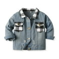 thumbnail image 1 of Scyoekwg Infants Toddler Boys Girls Denim Jacket Plaid Splicing Lapel Long Sleeve Button Denim Jacket Outwear (Black,5 Years), 1 of 4