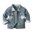 thumbnail image 1 of Scyoekwg Infants Toddler Boys Girls Denim Jacket Plaid Splicing Lapel Long Sleeve Button Denim Jacket Outwear (Blue,3 Years), 1 of 4