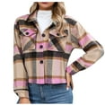 thumbnail image 1 of Scyoekwg Jackets for Women Loose Lightweight Plaid Coats Long Sleeve Button Up Lapel Coats Fall Outfits Casual Fashion with Pocket Cardigan Jacket (Pink,L), 1 of 6