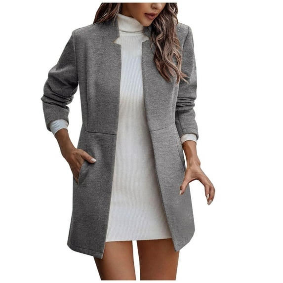 Scyoekwg Jackets for Women Solid Color Long Sleeve Lapel Casual Loose Comfy Outfits Top Lapel Outwear Jackets Tops Coats Gray XL