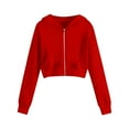 thumbnail image 1 of Scyoekwg Jackets for Women Zipper Drawstring Hooded Short Sweatshirt Jackets Loose Solid Color Fashion Casual Long Sleeve Hooded Coats (Red,L), 1 of 4