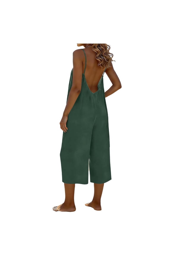 Jumpsuits for Women Backless Wide Leg Summer Romper Spaghetti Strap Overalls Casual Boho Loose Fit Dressy Jumpsuits Army Green,XL