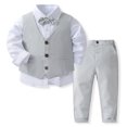 thumbnail image 1 of Scyoekwg Kids Toddler Boys Clothes Comfy Solid Color Long Sleeve Button Lapel Shirts Tank Tops Long Suit Pants Three Piece Set, Gray, 5-6 Years, 1 of 6