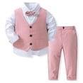 thumbnail image 1 of Scyoekwg Kids Toddler Boys Clothes Comfy Solid Color Long Sleeve Button Lapel Shirts Tank Tops Long Suit Pants Three Piece Set, Pink, 7-8 Years, 1 of 5