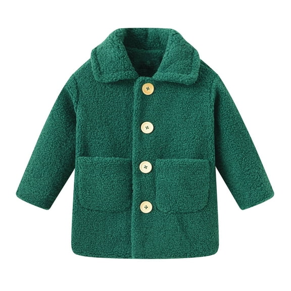 Scyoekwg Toddler Girls Jacket Winter Warm Windproof Padded Clothes Long Sleeve Lapel Cute Solid Color Coat with Pocket (Green,5-6 Years)