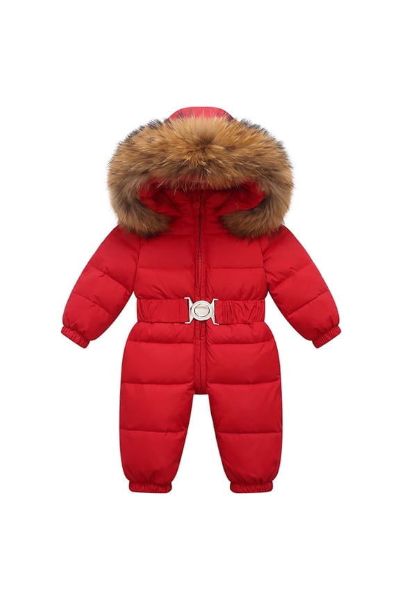 Toddler Infants Boys Girls Jumpsuits Winter Down Jackets Outdoor Skiing Jackets Long Sleeve Thick Romper Outwear (Red,0-1 Years)