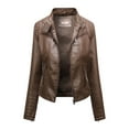 thumbnail image 1 of Scyoekwg Leather Jacket Women Zipper Lapel Short Leather Coats Trendy Moto Biker Coat Solid Color Casual Vintage Long Sleeve Fall Coats Coats(Coffee,XXL), 1 of 2