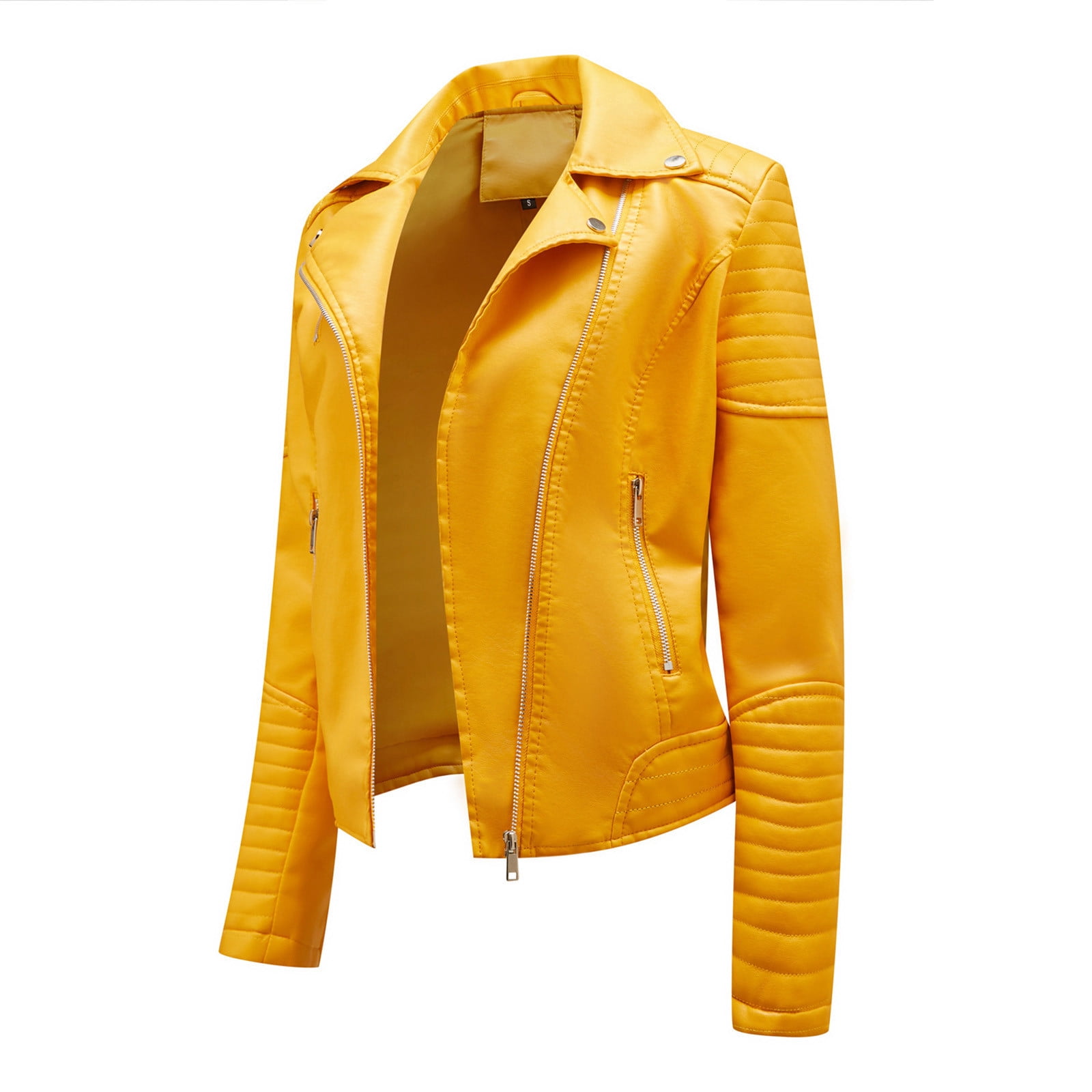 Scyoekwg Leather Jacket for Womens Long Sleeve Lapel Casual