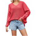thumbnail image 1 of Scyoekwg Womens Long Sleeve Tunic Tops for Leggings V-Neck Drop Shoulder Sleeve Pullover Sweater Solid Color Fall Clothes Casual Loose Blouses (Red,L), 1 of 6