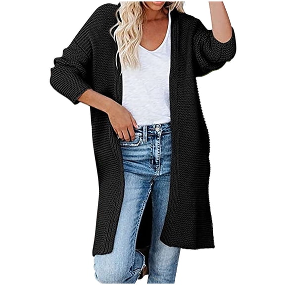 Scyoekwg Long Cardigans for Women Lightweight Fashion Woman Long Sleeve T-Shirt Autumn Sweater Cardigan Solid Blouse Tops Fall Clothes Black L