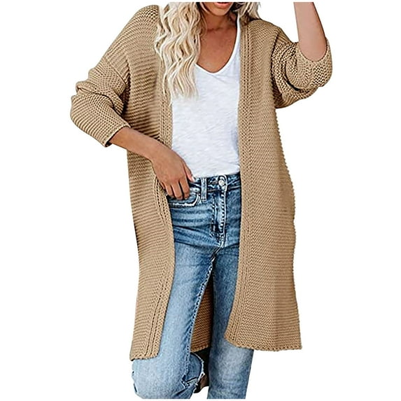 Scyoekwg Long Cardigans for Women Lightweight Fashion Woman Long Sleeve T-Shirt Autumn Sweater Cardigan Solid Blouse Tops Fall Clothes Khaki S