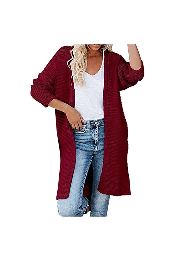 Long Cardigans for Women Lightweight Fashion Woman Long Sleeve T-Shirt Autumn Sweater Cardigan Solid Blouse Tops Fall Clothes Wine S
