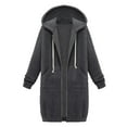 thumbnail image 1 of Scyoekwg Long Coats for Women Overcoat Long Sleeve Hooded Neck Coat Solid Color Casual Jacket Plus Fleece Insert Pocket Hooded Zipper Mid Length Sweater Dark Gray XXXXXL, 1 of 8