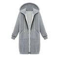 thumbnail image 1 of Scyoekwg Long Coats for Women Overcoat Long Sleeve Hooded Neck Coat Solid Color Casual Jacket Plus Fleece Insert Pocket Hooded Zipper Mid Length Sweater Gray XL, 1 of 8