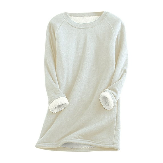 Scyoekwg Long Sleeve Blouses for Women Comfy Loose Round Neck Thickened and Velvet Lamb Wool Warm Tops Casual Dressy Blouse Solid Color Lightweight Blouse (Gray,S)