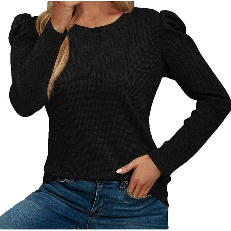 Scyoekwg Womens Long Sleeve Tops Womens Fall Tops Pullover Fall Clothes  Tunic Tops Shirts Lightweight Comfy Solid Color Casual Loose Fit Blouses  Round Neck Black L 