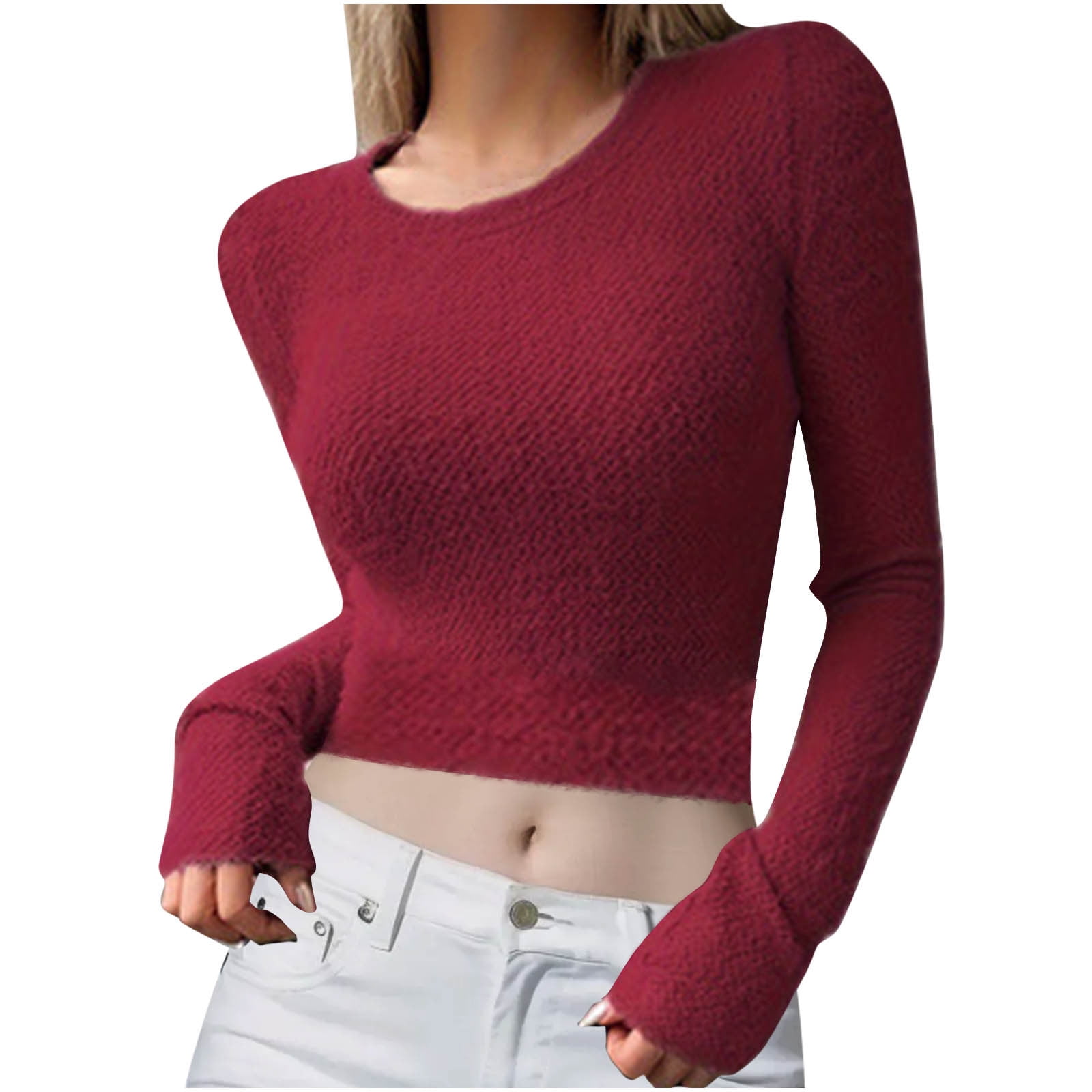 Kyerivs Women's Casual Crop Sweatshirt - Crewneck Long Sleeve Workout Top, Dark Purple Medium