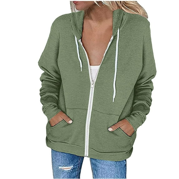 Scyoekwg Long Sleeve Dressy Tops for Women Fall Womens Hoodie Sweatshirts Pockets Jacket Coat Full Zip Long Sleeve Lightweight Coat #D=Green S