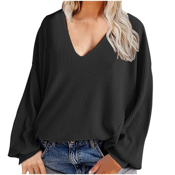 Scyoekwg Long Sleeve Fall Shirts for Women V-Neck Corduroy Tops Vintage Fashion Loose Fall Clothes Solid Color Dressy Casual Blouses Blouses(Black,XL)
